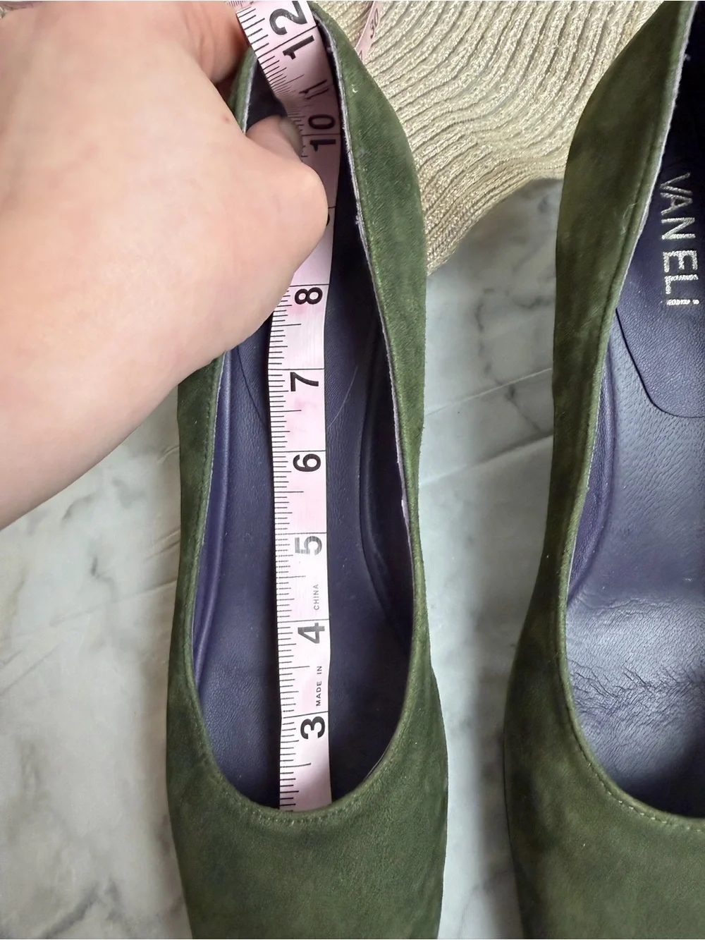 Van Eli Olive Suede Block Heel Pumps Purple Interior Narrow 9N Comfort Career